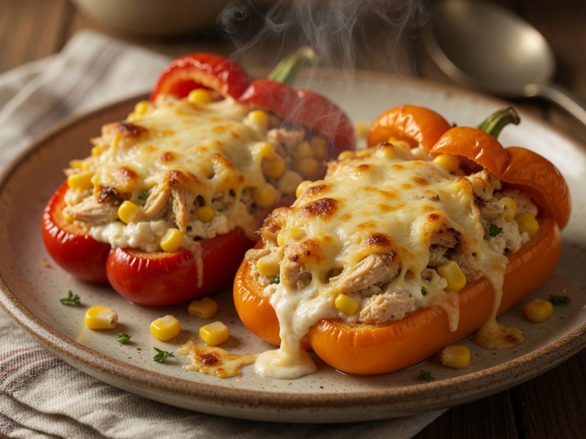 Gevulde paprika met kip, maïs en roomkaas