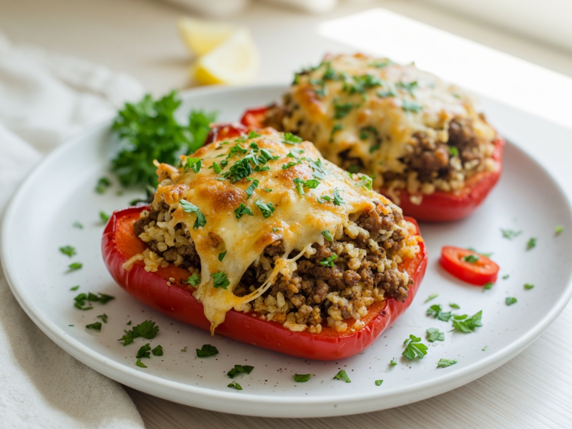 Low-carb gevulde paprika met bloemkoolrijst