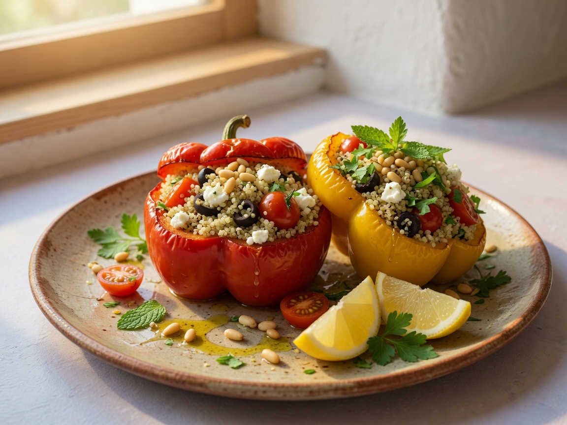 Vegetarische gevulde paprika met quinoa & feta